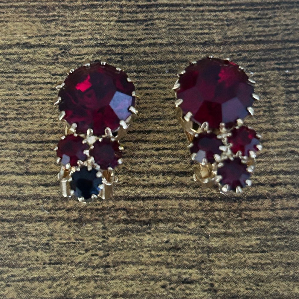 Vintage Dark Red Clip Earrings
